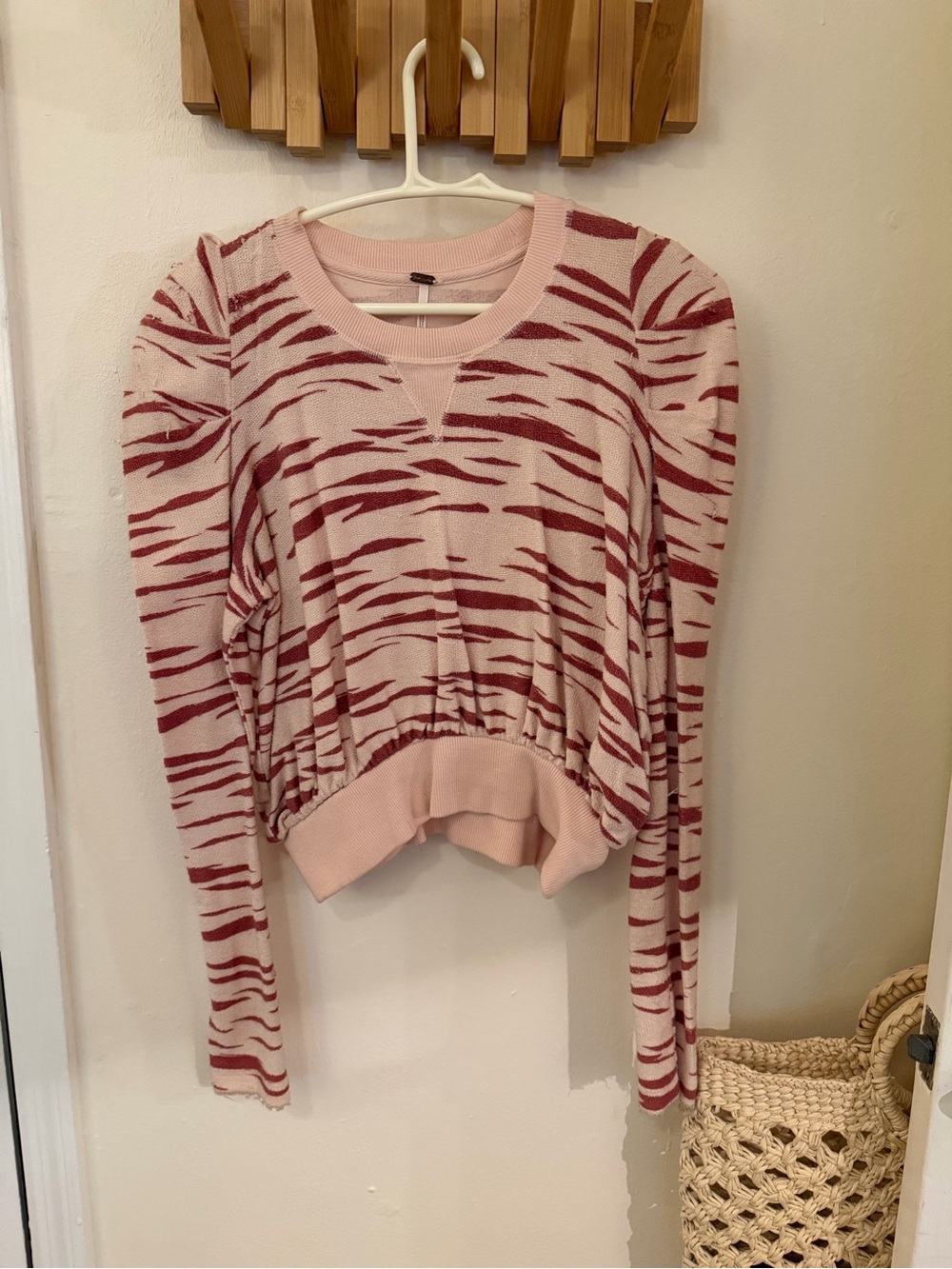 Free People Pink and Burgundy Zebra-Stripe Pullover